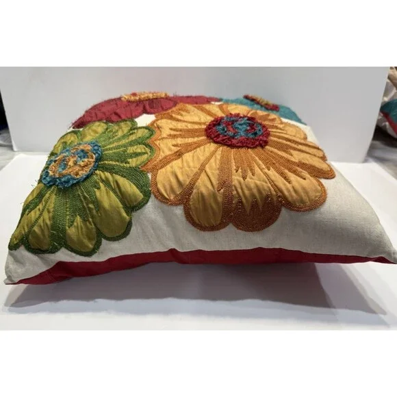 Pier 1 Imports Embroidered Floral Pillows 17x15 Boho Multicolor Embroidery Set 2 - Picture 8 of 11